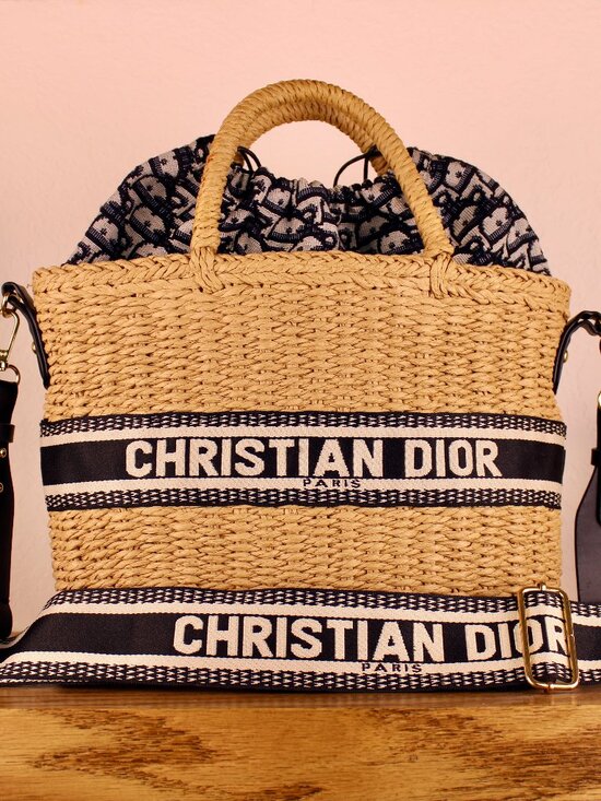 Christian Dior Handbags - Christian Dior Woven Straw Tote & Crossbody Bag